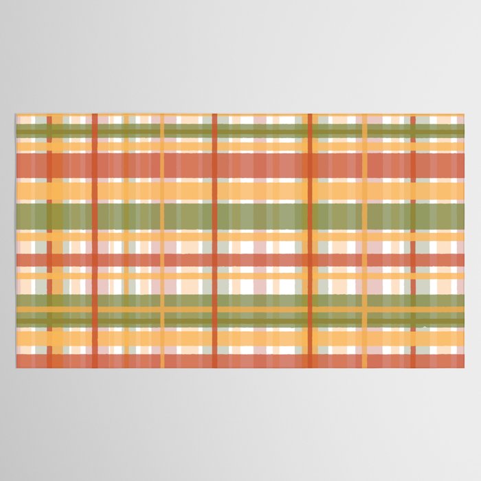 Retro Plaid - Mid Century Modern 50s 60s 70s Pattern in Green, Orange, Yellow, and White Tablecloth Gallery Image 2