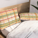 Retro Plaid - Mid Century Modern 50s 60s 70s Pattern in Green, Orange, Yellow, and White Pillow Sham Gallery Image 2