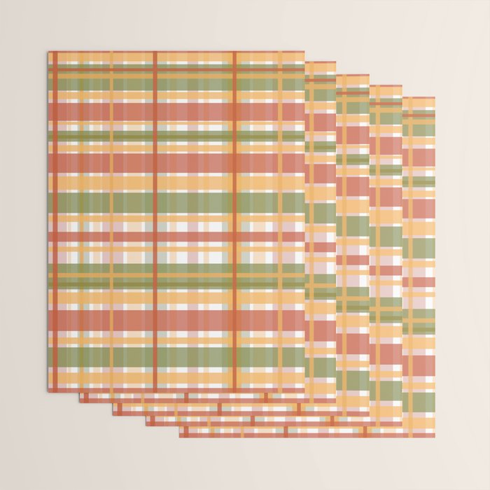 Retro Plaid - Mid Century Modern 50s 60s 70s Pattern in Green, Orange, Yellow, and White Wrapping Paper Gallery Image 3
