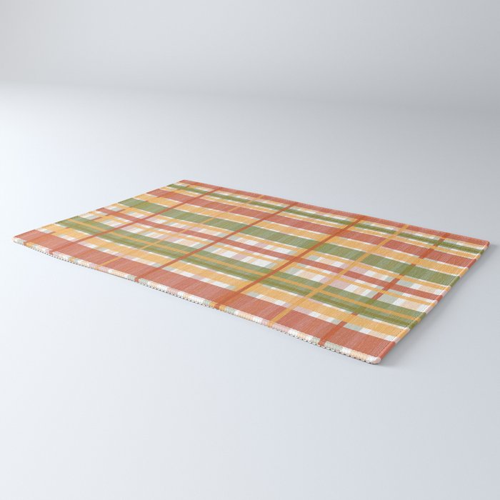 Retro Plaid - Mid Century Modern 50s 60s 70s Pattern in Green, Orange, Yellow, and White Rug Gallery Image 3