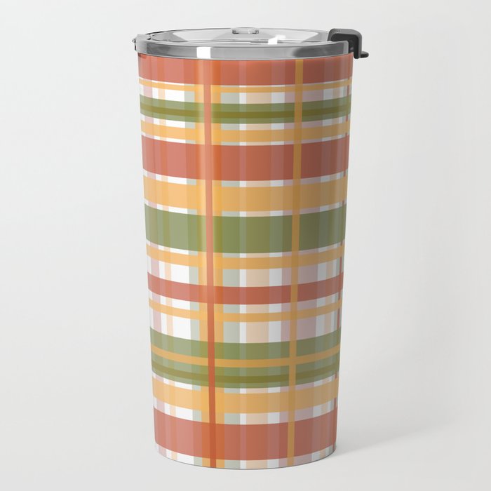 Retro Plaid - Mid Century Modern 50s 60s 70s Pattern in Green, Orange, Yellow, and White Travel Mug Gallery Image 2