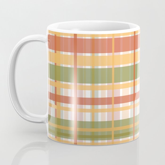 Retro Plaid - Mid Century Modern 50s 60s 70s Pattern in Green, Orange, Yellow, and White Coffee Mug Gallery Image 3