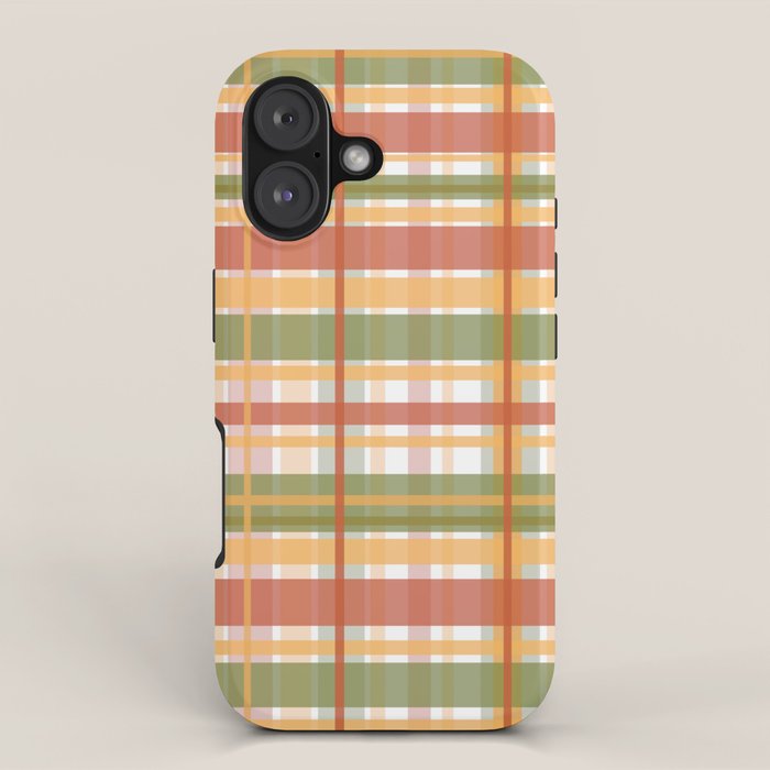 Retro Plaid - Mid Century Modern 50s 60s 70s Pattern in Green, Orange, Yellow, and White iPhone Case Gallery Image 1