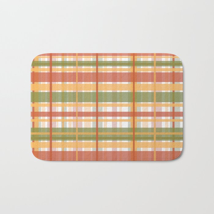 Retro Plaid - Mid Century Modern 50s 60s 70s Pattern in Green, Orange, Yellow, and White Bath Mat Gallery Image 1