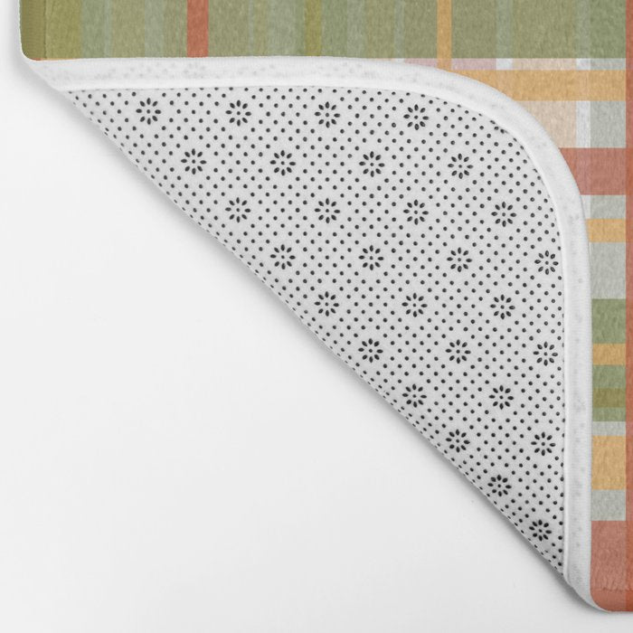 Retro Plaid - Mid Century Modern 50s 60s 70s Pattern in Green, Orange, Yellow, and White Bath Mat Gallery Image 2
