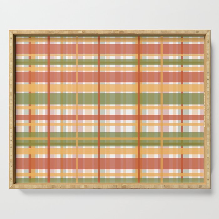 Retro Plaid - Mid Century Modern 50s 60s 70s Pattern in Green, Orange, Yellow, and White Serving Tray Gallery Image 1