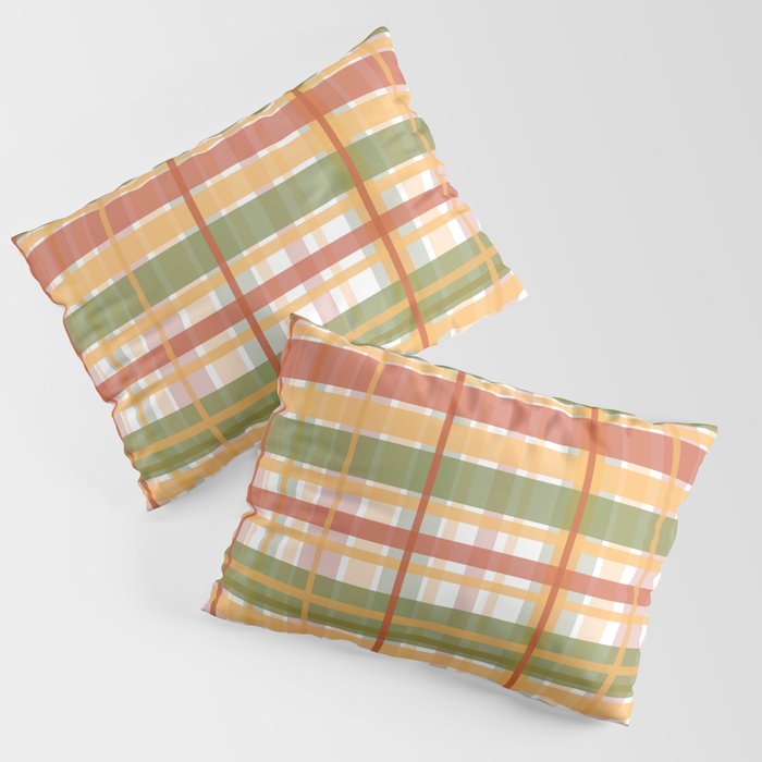 Retro Plaid - Mid Century Modern 50s 60s 70s Pattern in Green, Orange, Yellow, and White Pillow Sham Gallery Image 1