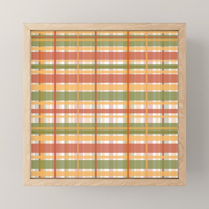Retro Plaid - Mid Century Modern 50s 60s 70s Pattern in Green, Orange, Yellow, and White Mini Art Print Gallery Image 1