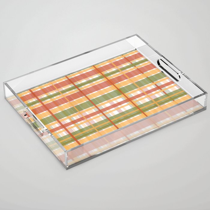 Retro Plaid - Mid Century Modern 50s 60s 70s Pattern in Green, Orange, Yellow, and White Acrylic Tray Gallery Image 1