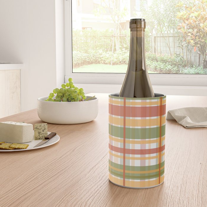 Retro Plaid - Mid Century Modern 50s 60s 70s Pattern in Green, Orange, Yellow, and White Wine Chiller Gallery Image 4