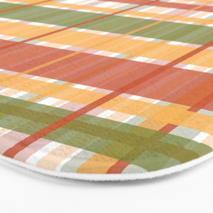 Retro Plaid - Mid Century Modern 50s 60s 70s Pattern in Green, Orange, Yellow, and White Bath Mat Gallery Image 3