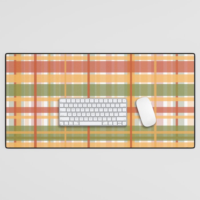 Retro Plaid - Mid Century Modern 50s 60s 70s Pattern in Green, Orange, Yellow, and White Desk Mat Gallery Image 1
