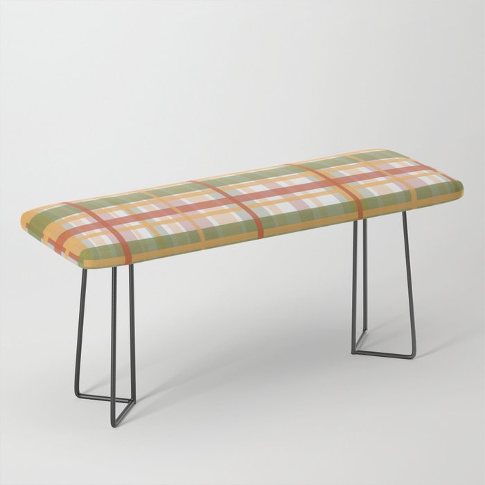 Retro Plaid - Mid Century Modern 50s 60s 70s Pattern in Green, Orange, Yellow, and White Bench Gallery Image 1