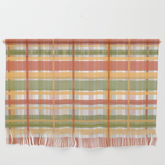 Retro Plaid - Mid Century Modern 50s 60s 70s Pattern in Green, Orange, Yellow, and White Wall Hanging Gallery Image 1