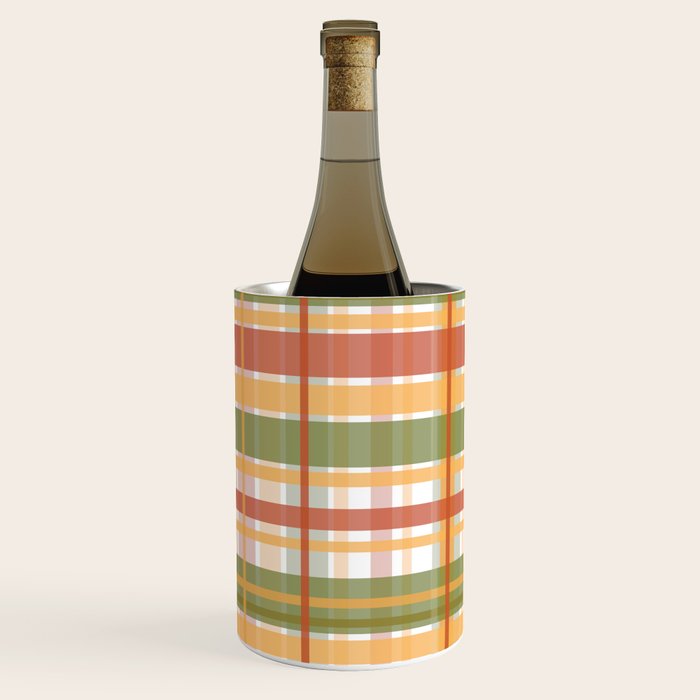 Retro Plaid - Mid Century Modern 50s 60s 70s Pattern in Green, Orange, Yellow, and White Wine Chiller Gallery Image 1