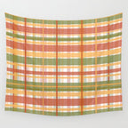 Retro Plaid - Mid Century Modern 50s 60s 70s Pattern in Green, Orange, Yellow, and White Wall Tapestry Gallery Image 4