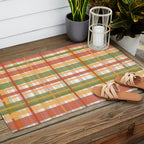 Retro Plaid - Mid Century Modern 50s 60s 70s Pattern in Green, Orange, Yellow, and White Outdoor Rug Gallery Image 2