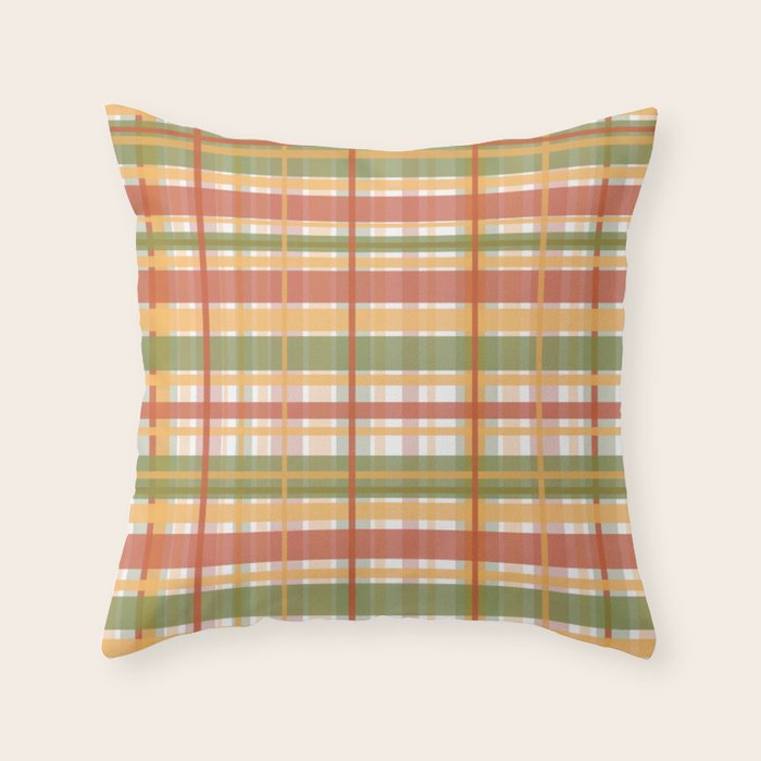 Retro Plaid - Mid Century Modern 50s 60s 70s Pattern in Green, Orange, Yellow, and White Throw Pillow Gallery Image 6