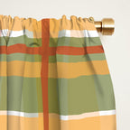 Retro Plaid - Mid Century Modern 50s 60s 70s Pattern in Green, Orange, Yellow, and White Window Curtain Gallery Image 2