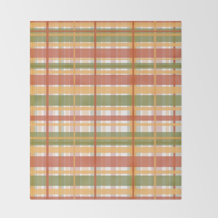 Retro Plaid - Mid Century Modern 50s 60s 70s Pattern in Green, Orange, Yellow, and White Throw Blanket Gallery Image 2