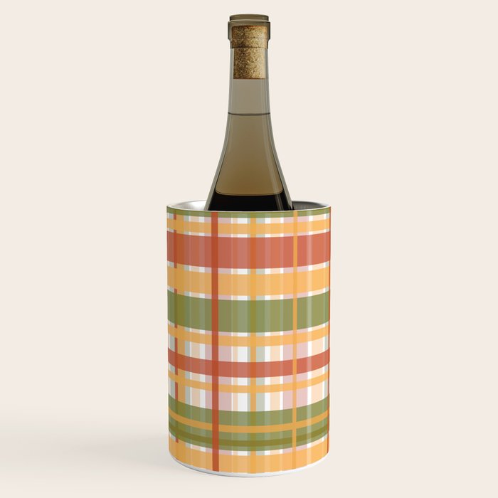 Retro Plaid - Mid Century Modern 50s 60s 70s Pattern in Green, Orange, Yellow, and White Wine Chiller Gallery Image 2