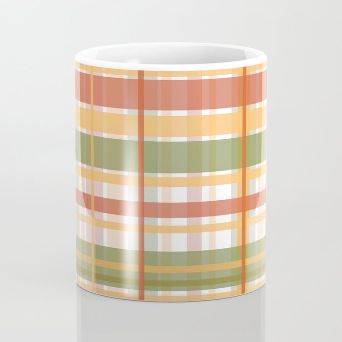 Retro Plaid - Mid Century Modern 50s 60s 70s Pattern in Green, Orange, Yellow, and White Coffee Mug Gallery Image 4