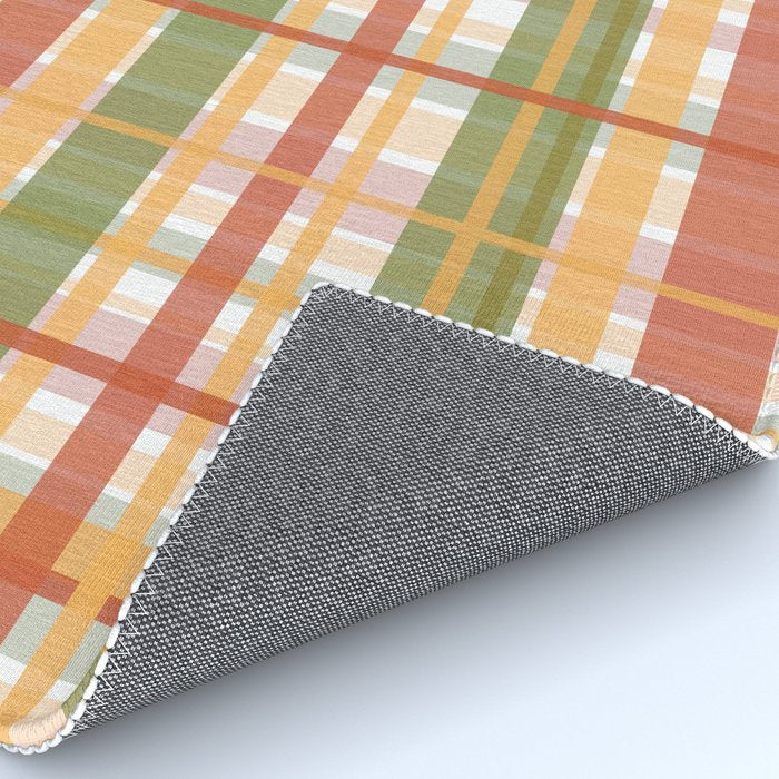 Retro Plaid - Mid Century Modern 50s 60s 70s Pattern in Green, Orange, Yellow, and White Rug Gallery Image 4