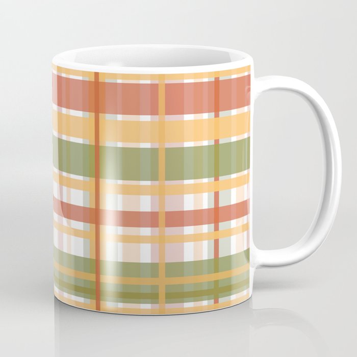 Retro Plaid - Mid Century Modern 50s 60s 70s Pattern in Green, Orange, Yellow, and White Coffee Mug Gallery Image 1