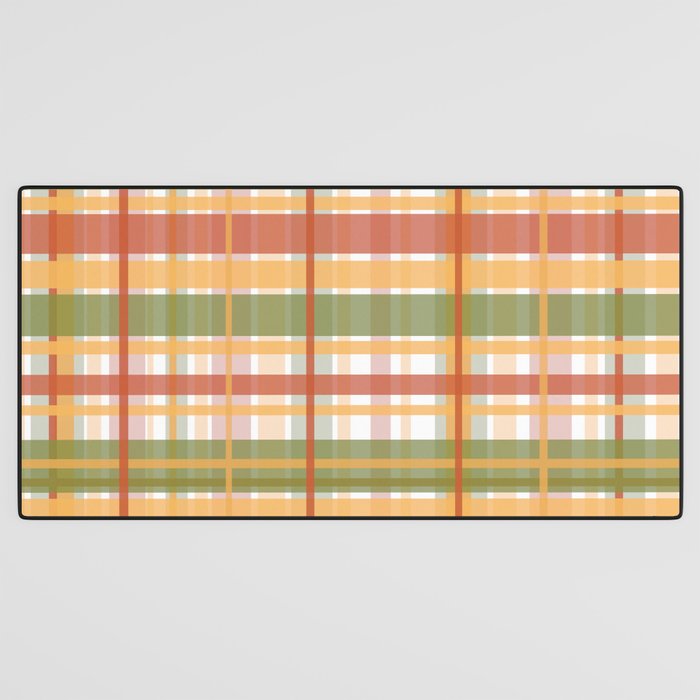 Retro Plaid - Mid Century Modern 50s 60s 70s Pattern in Green, Orange, Yellow, and White Desk Mat Gallery Image 3