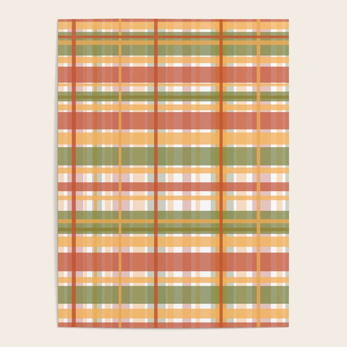 Retro Plaid - Mid Century Modern 50s 60s 70s Pattern in Green, Orange, Yellow, and White Poster Gallery Image 4