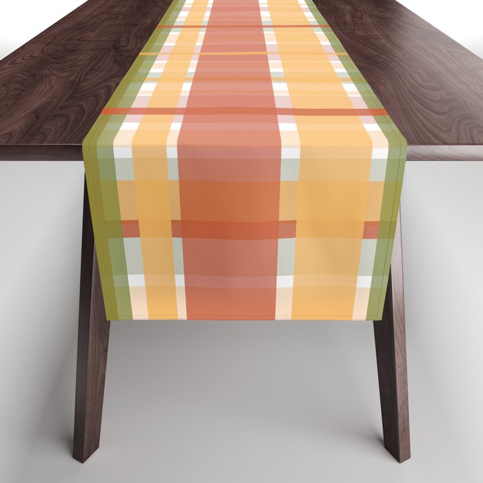 Retro Plaid - Mid Century Modern 50s 60s 70s Pattern in Green, Orange, Yellow, and White Table Runner Gallery Image 1