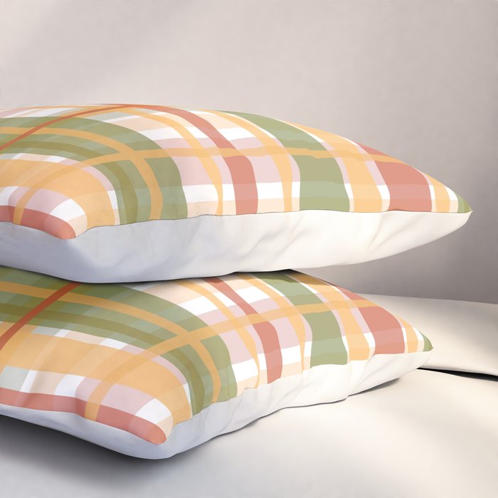 Retro Plaid - Mid Century Modern 50s 60s 70s Pattern in Green, Orange, Yellow, and White Pillow Sham Gallery Image 3
