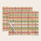 Retro Plaid - Mid Century Modern 50s 60s 70s Pattern in Green, Orange, Yellow, and White Placemat Gallery Image 1