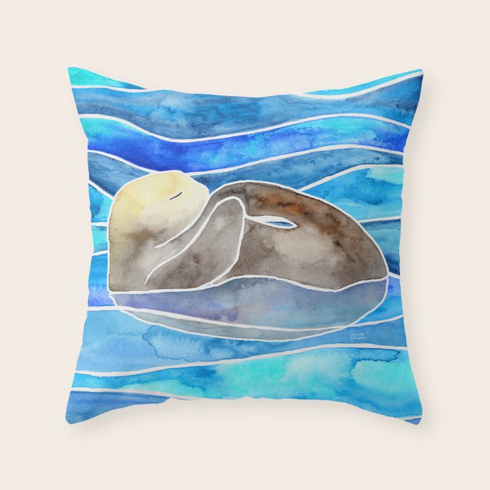 Sea Otter - Curled Throw Pillow Gallery Image 6