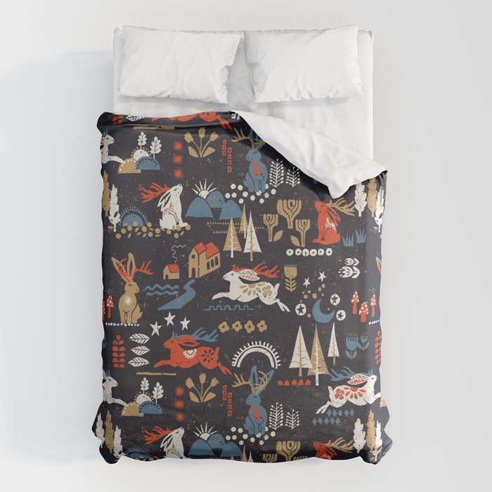 Happy nordic Wolpertinger dark Duvet Cover Gallery Image 1