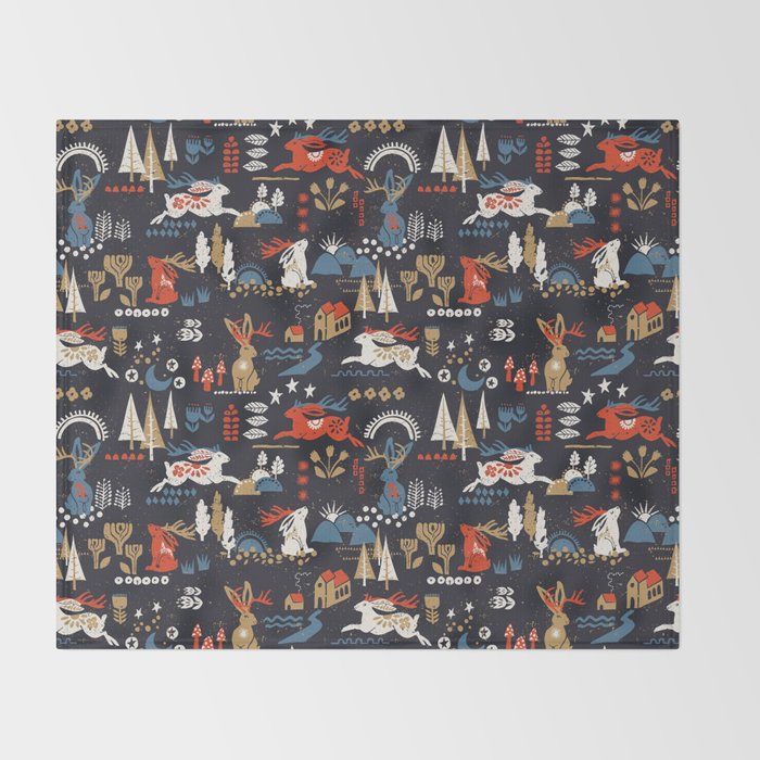 Happy nordic Wolpertinger dark Throw Blanket Gallery Image 2
