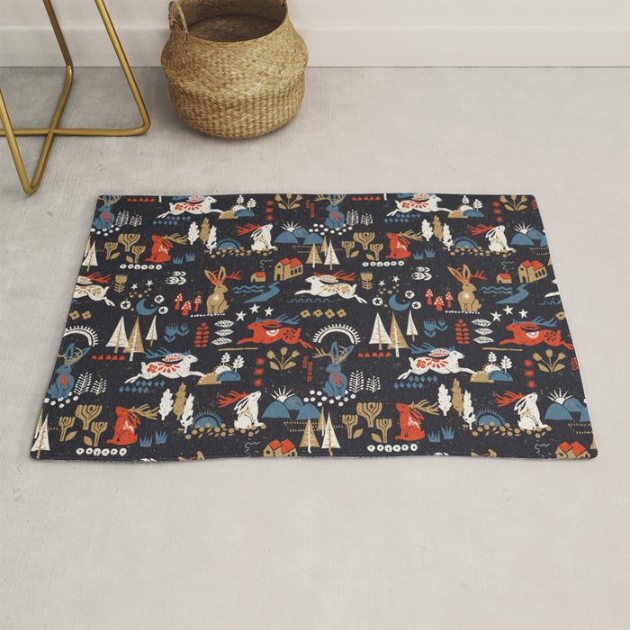 Happy nordic Wolpertinger dark Rug Gallery Image 1