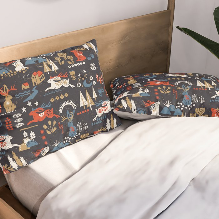 Happy nordic Wolpertinger dark Pillow Sham Gallery Image 2