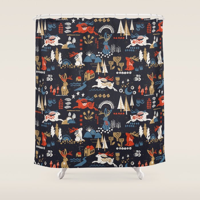 Happy nordic Wolpertinger dark Shower Curtain Gallery Image 1