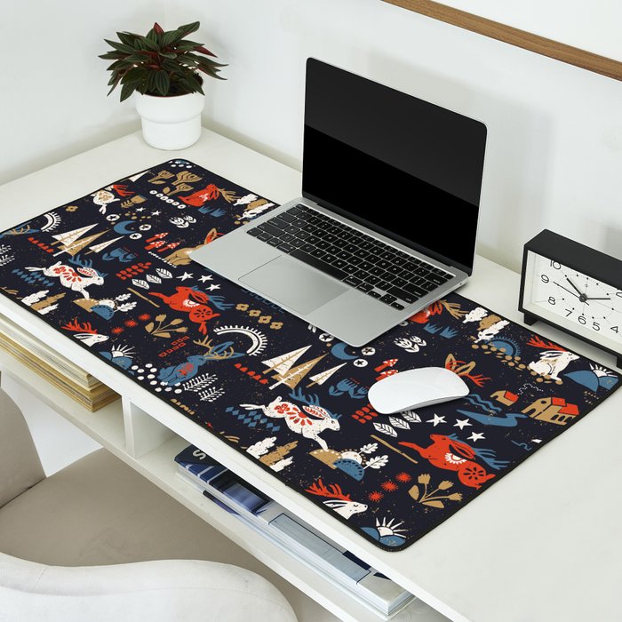 Happy nordic Wolpertinger dark Desk Mat Gallery Image 2