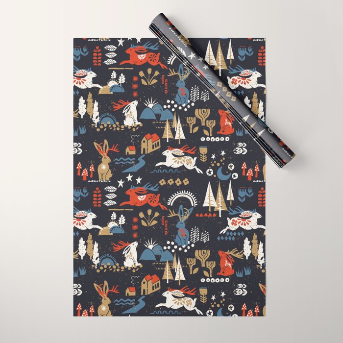 Happy nordic Wolpertinger dark Wrapping Paper Gallery Image 1