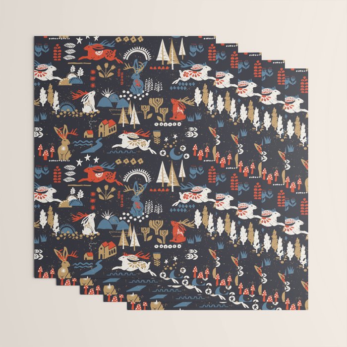 Happy nordic Wolpertinger dark Wrapping Paper Gallery Image 3