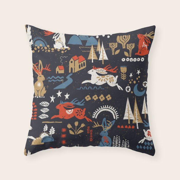 Happy nordic Wolpertinger dark Throw Pillow Gallery Image 6