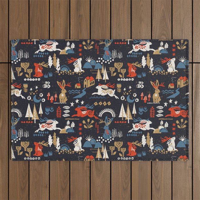 Happy nordic Wolpertinger dark Outdoor Rug Gallery Image 1