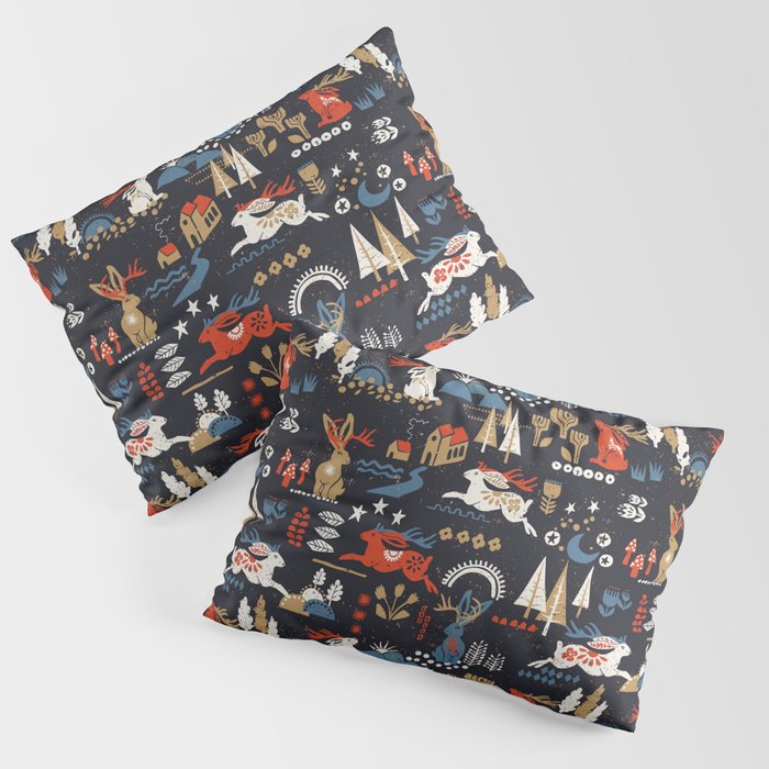 Happy nordic Wolpertinger dark Pillow Sham Gallery Image 3