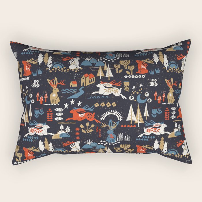 Happy nordic Wolpertinger dark Rectangular Pillow Gallery Image 1