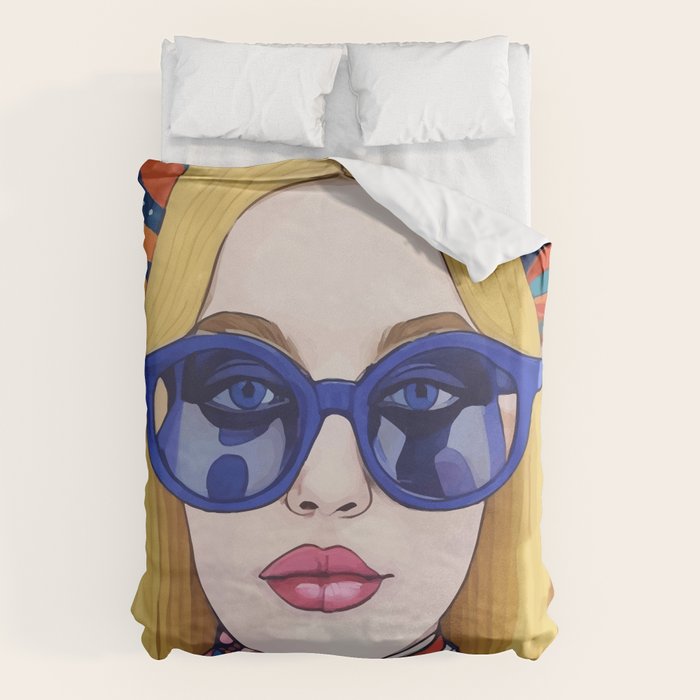 Speed Through, Retro Girl Woman Superpower Magic, Fashion Sunburst Blonde Female, Feminism Colorful Illustration Eclectic Bohemian Maximalism Duvet Cover Gallery Image 6