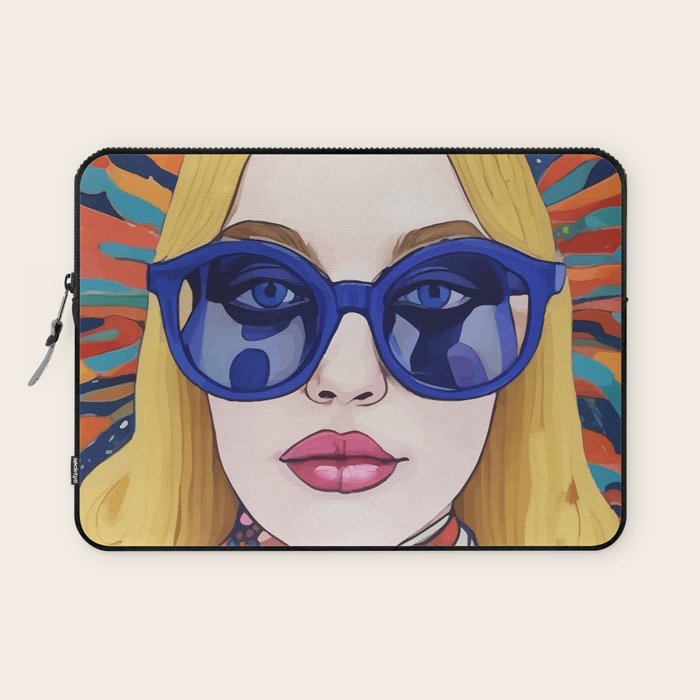 Speed Through, Retro Girl Woman Superpower Magic, Fashion Sunburst Blonde Female, Feminism Colorful Illustration Eclectic Bohemian Maximalism Laptop Sleeve Gallery Image 1