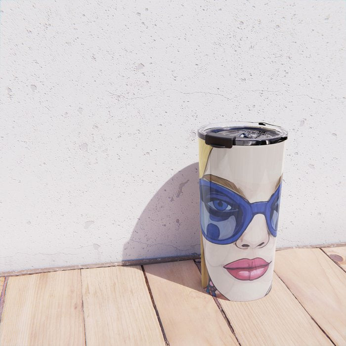 Speed Through, Retro Girl Woman Superpower Magic, Fashion Sunburst Blonde Female, Feminism Colorful Illustration Eclectic Bohemian Maximalism Travel Mug Gallery Image 4