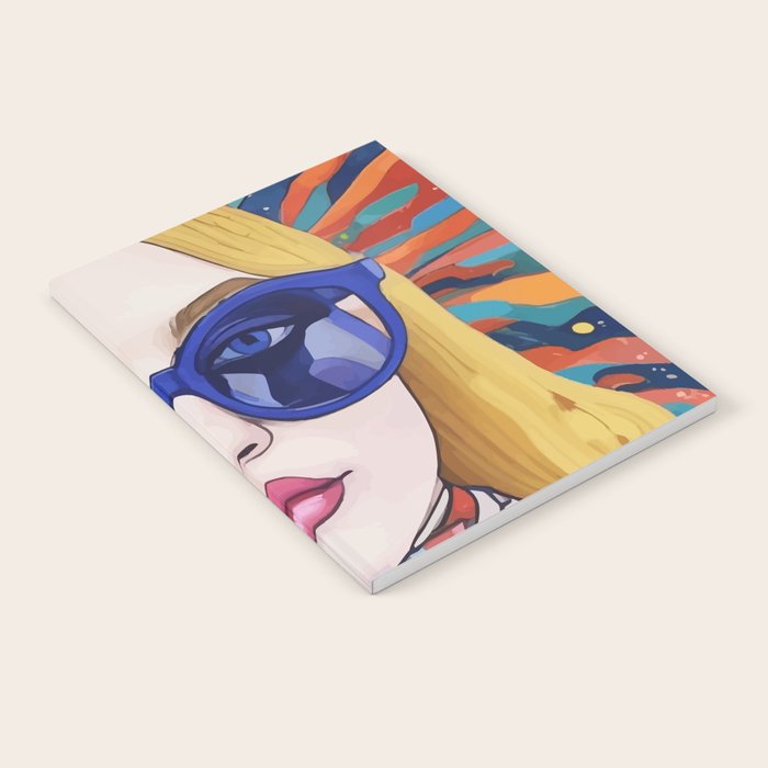 Speed Through, Retro Girl Woman Superpower Magic, Fashion Sunburst Blonde Female, Feminism Colorful Illustration Eclectic Bohemian Maximalism Notebook Gallery Image 1